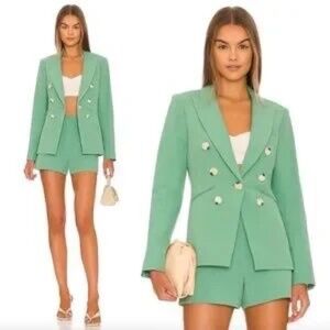 Veronica Beard Emsley double breasted blazer jacket linen blend green size 10